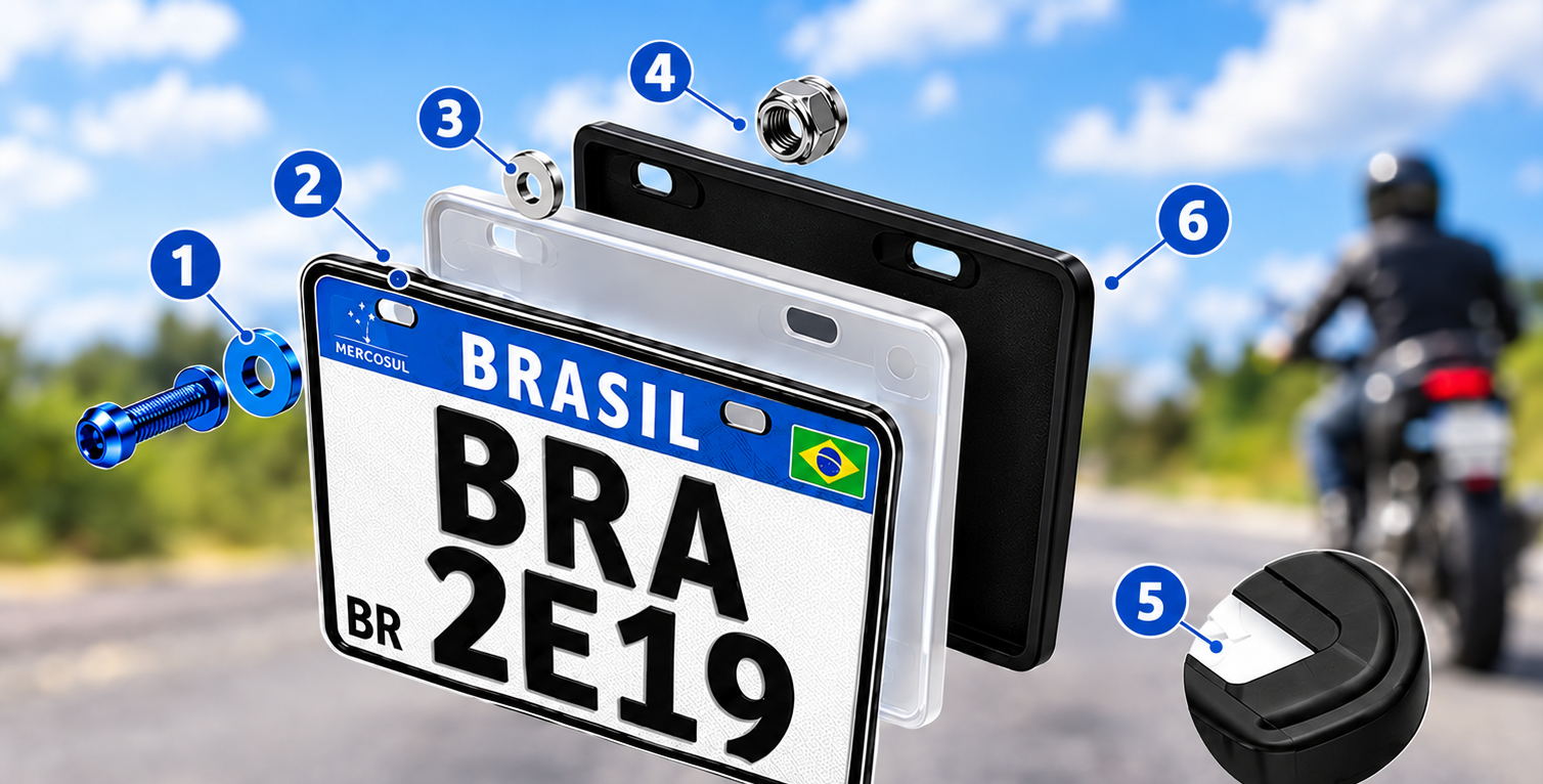 Kit Fixomax montado na placa da moto
