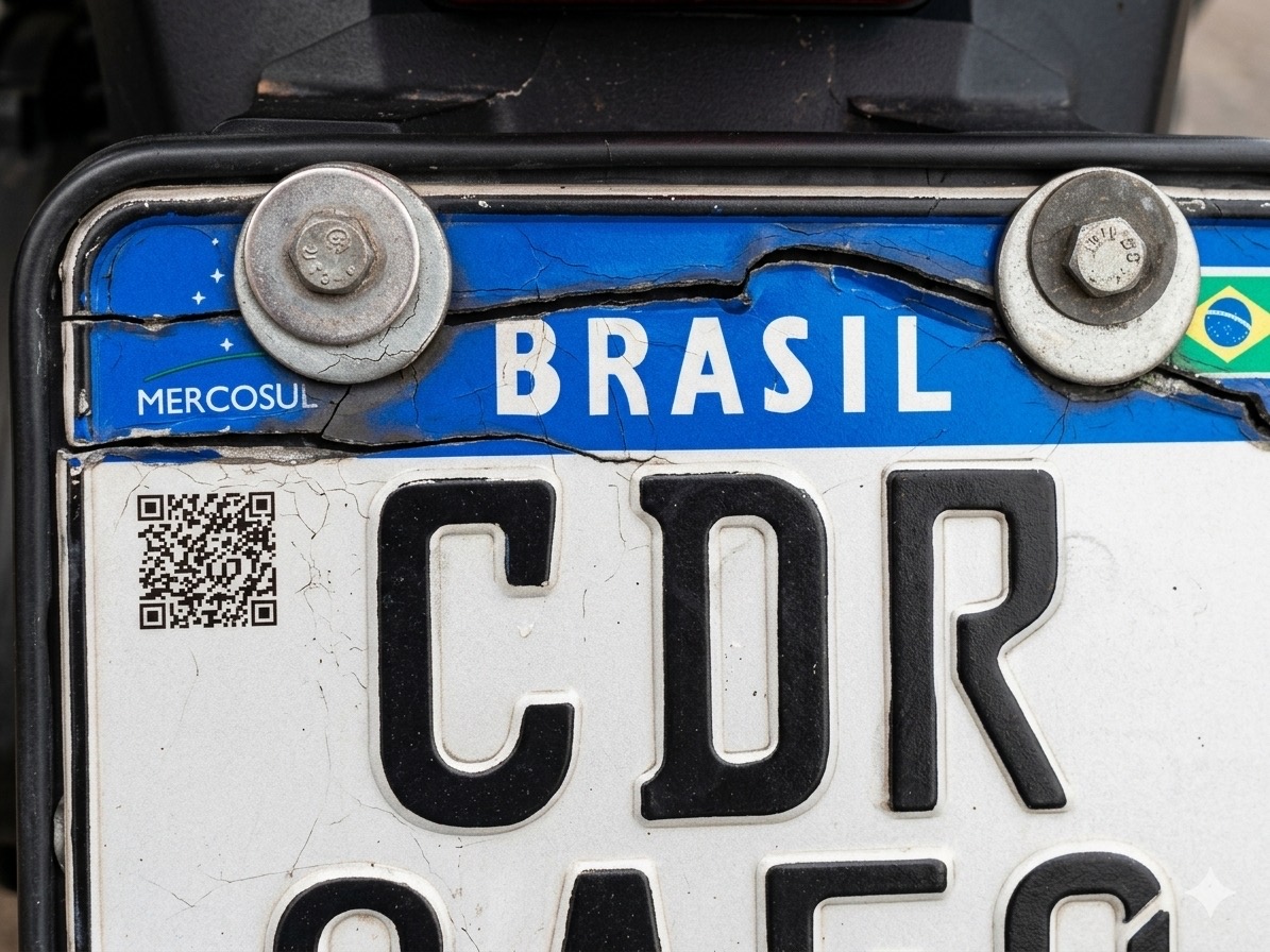 Moldura da placa trincada ao redor do parafuso por vibração